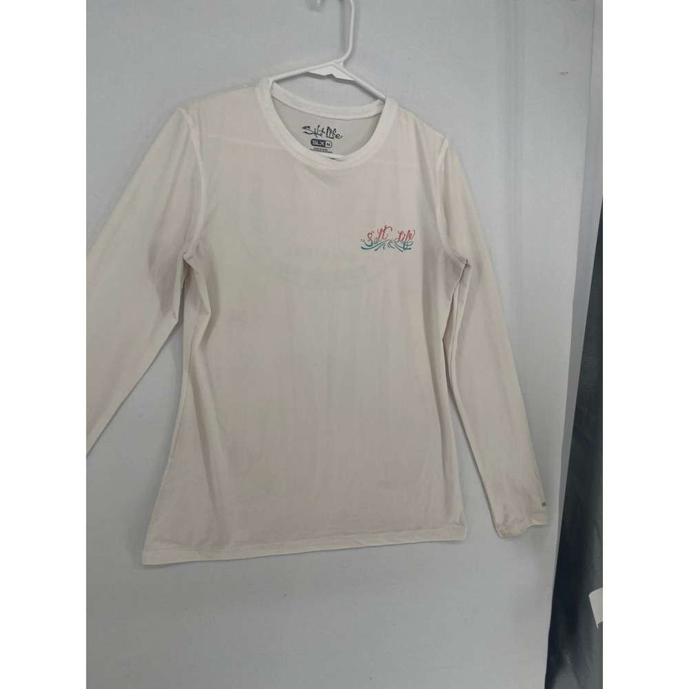 Salt Life SLX UVapor Long Sleeve Performance Shirt Graphic Cream Mens Size M